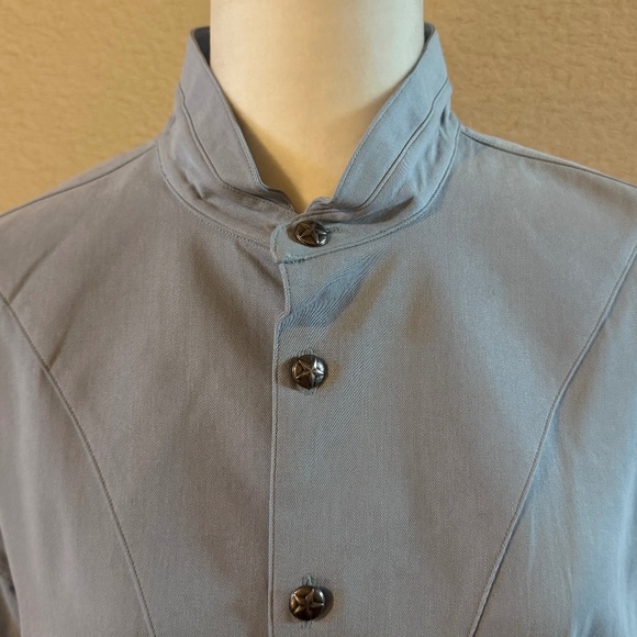 Men's Pale Blue Stubbs Wester Texas Star Button Long Sleeve Banded Collar SZ L - Picture 2 of 11
